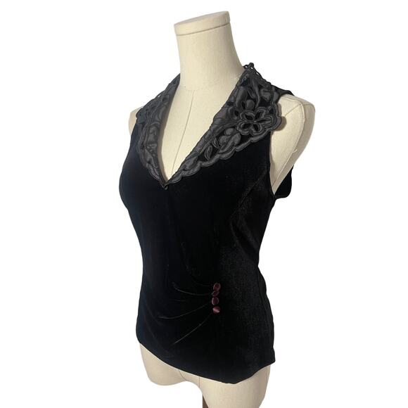 Vintage Patra 90s Y2K Goth Black Velvet Top SMALL - Picture 4 of 6